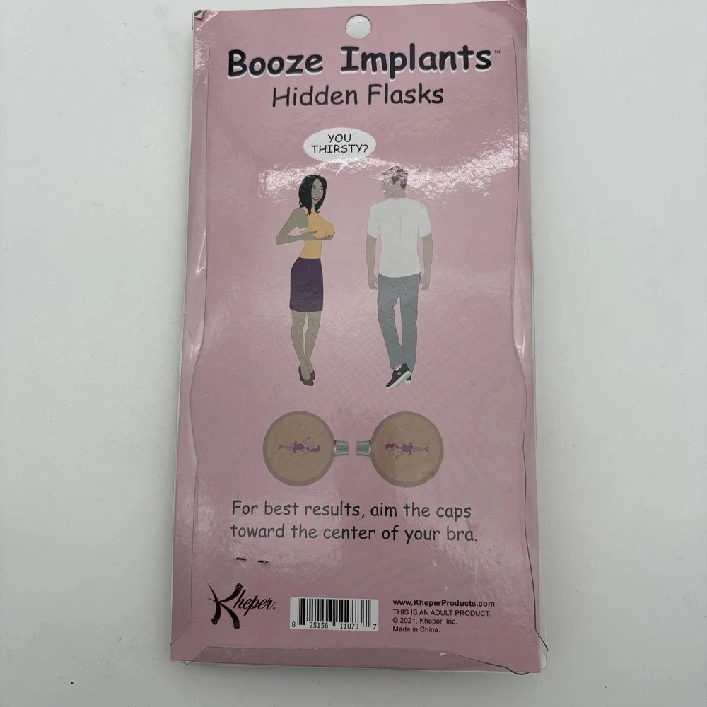 Kheper Booze Implants Hidden Bra Flasks Set Beige Pink Funnel Novelty